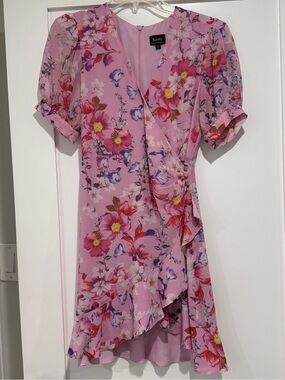 Bardot Pink Floral Wrap Dress - Women's Short Sleeve Fit & Flare